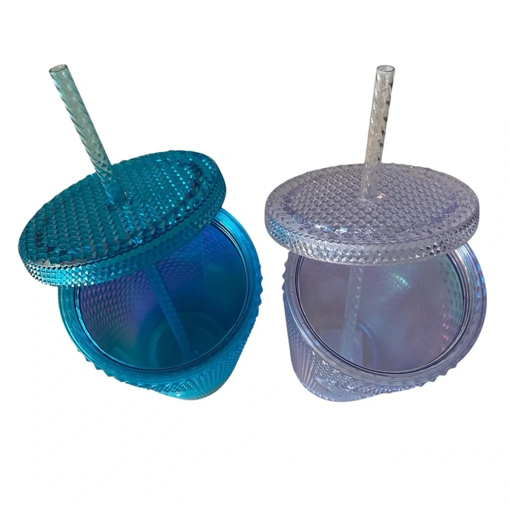 Starbucks Cold Cup Tumbler Bundle of 2 Iridescent Studded & Glacier Blue Studded